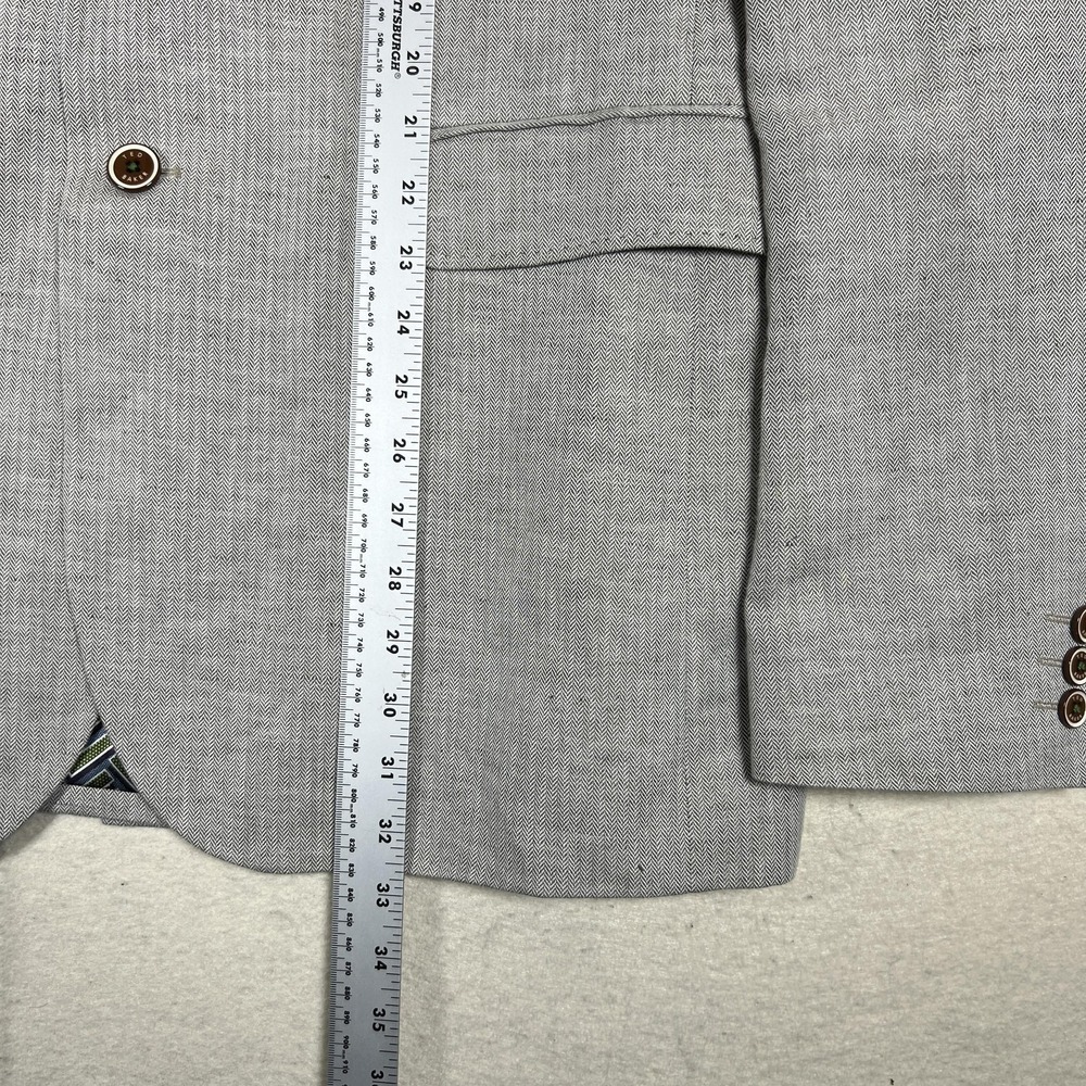 Ted Baker Herringbone‎ Blazer Mens 6 44L Sport Coat Tall Fit Gray Linen Cotton - Picture 8 of 14